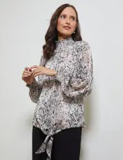 Shirred Neck Snake Print Top