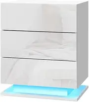 [Artiss] Bedside Table RGB LED White High Gloss with 3 Drawers Nightstand, Bedroom Furniture, Bed End Side Storage Cabinet Narrow Space Organiser Unit Living Room Home