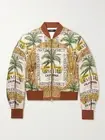 $2500 AMIRI Printed Silk-Twill Bomber Jacket Rum Label Palm White IT 52 XL NWT