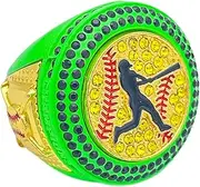 Discount Sports Rings, Softball Batter CHAMPION RING — Player Award, assorted colors and gemstones (Neon Green), Non-Precious Metal, Quartzite