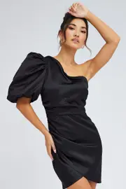 Black One Shoulder Puff Sleeve Statement Dress - Size 12, Women's Bodycon Dress