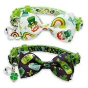 2 Pack St. Patrick Day Cat Collar with Bow Tie,Holiday Kitty Kitten Collar