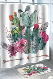 Art Painting Flowers and Cactus Shower Curtain