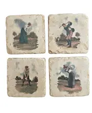 Old Time Golf Theme Tumbled Stone Coaster Set of 4 By Studio Vertu NEW