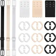 [Xlrhong] Bra Strap Clips, Bra Clips Bra Straps Holder and Bra Extenders Set, 15Pcs Comfortable Nylon Bra Accessories for Woman Girls, Black, White, Nude, Uniform size