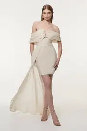 Figure Form Bandage Knit Woven Bardot And Skirt Detail Dress