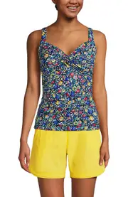 Lands' End Wrap Underwire Tankini Top Swimsuit in Deep Sea Navy Bright Floral at Nordstrom, Size 12