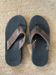 Reef Brown Leather Fanning Low Flip-Flops Mens Size 8 Bottle Opener