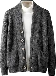 [Generic] Men's Winter Wool Warm Open Sweaters Shawl Collar Button Sweater with Pockets Men Knit Shawl Neck Cardigan