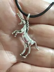 Lot 5 Silver Unicorn Pendant Black Leather Cord Necklaces Hypoallergenic!