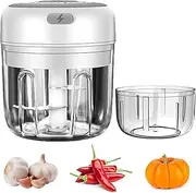 Electric Mini Garlic Chopper, 100ml 250ml Capacity White Wireless Food Processor, Incisive High Efficiency USB Charging Garlic Mincer for Kitchen