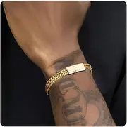 [B-JWYFY] Franco Chain Bracelets for Men 14K Gold Plated Stainless Steel Band Bracelet With Metal Snap Closure Auto-Fastening