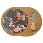Kitchen Wooden Serving 3 Birds Cheese Board with Knife Set