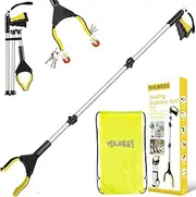 43 Inch Extra Long Grabber Tool, Grabbers for Elderly Grab it Reaching Tool w/Adjustable Rope，4" Wide Claw Open Reacher Trash Grabber Pickup Tool w/Rotating Jaw +Magnets，Heavy Duty Foldable Grabber.