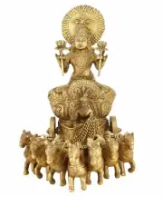 New Brass Statue of Lord Surya Sun On His Seven Horses Chariot 11 Inches