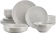 [Elama] Emilia 16 Piece Double Bowl Stoneware Dinnerware Set (Light Gray) Service for 4 …