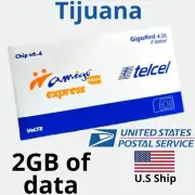Telcel Mexico TIJUANA BORDER SAN DIEGO CA.2GB OF DATA SIM Card For 20 DAYS,C&S..