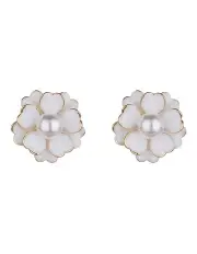 [Gregory Ladner] Enamel Flower Gold Stud Earring in White