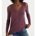 American Eagle NEW Soft Sexy Ribbed Stretch Cold-Shoulder Top Vtg-Wash Mauve XXL
