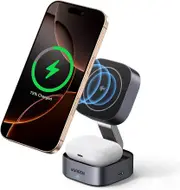 UGREEN MagFlow Qi2 Wireless Charger, 15W 2 in 1 Magsafe Charging Station for Travel, Foldable Adjustable, Compatible with iPhone 16/15/14/13/12 Series, AirPods 3/2/Pro (No AC Adapter)