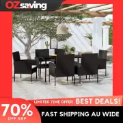 Garden Dining Set 7 Piece Black Steel Cushion Cream White Weather Resistant 9622