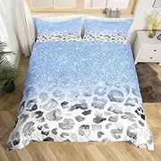Leopard Print Duvet Cover Set S Size, Blue Glitter Sequins Romantic Bedding Set, Children Girls Woman Room, Abstract Cheetah Skin Comforter Cover, Fashion Glamorous Quilt Cover, 1 Pillowcase