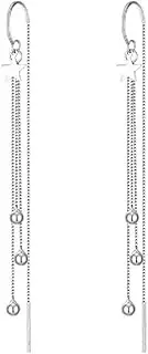 [Generic] 925 Sterling Silver Ball Bead Tassel Chain Dangle Earrings Threader for Women Long Dangle Earrings Drops