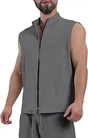 [Generic] Fashion Shirt Mens Solid Color Sleeveless Stand Up Collar Zipper Vest Big and Tall T Shirts for Men