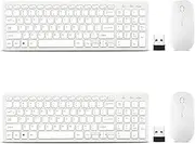 2 Pack Wireless Keyboard and Mouse Combo, Compact Quiet Wireless Keyboard and Mouse Set 2.4G Ultra-Thin Sleek Design for Windows, Computer, Desktop, PC, Notebook, Laptop (White)