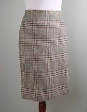 TALBOTS NWT $109 Beige Plaid Lined Wool Blend Pencil Skirt Size 14