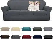MAXIJIN 4 Piece Newest Covers for 3 Cushion Couch,Dogs,Pet, Super Stretch Non Slip Friendly Elastic Jacquard Furniture Protector Sofa Slipcovers (Dark Gray)