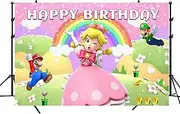 Peach Princess Backdrop,Mario Birthday Party Banner Background for Photography Children Birthday Party Decoration Supplies, Multicolor, (5x3ft)