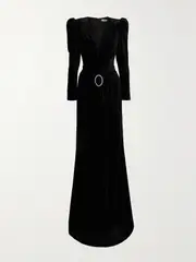 [Alessandra Rich] Alessandra Rich - Crystal-embellished Velvet Gown - Black - IT38 IT 38 Black