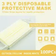 100PCs [Yellow] Face Mask Disposable Non-Medical 3-Ply Earloop Face Mouth Cover