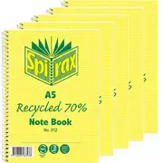 Spirax 812 Notebook 7mm Ruled 70% Recycled Spiral Bound 120 Page (A5) [Pack 5]