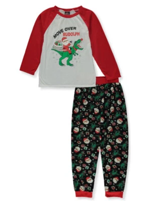 PJs & Presents Boys' 2-Piece Santa T-Rex Pajamas