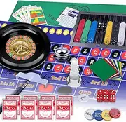 Poker Complete Set, 300 Chips, 6 Cards, Chip Rake, Felt, Roulette Wheel, 4 Dices, Casino Game Kit (360 CHIP Green)