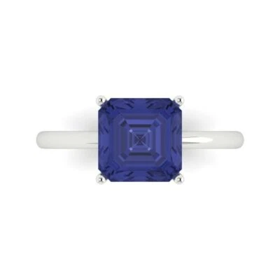 2.5Ct Asscher Cut Tanzanite VVS1 Solid Gold Solitaire Engagement Promise Ring