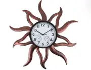 Large Outdoor Clock, Sun Outdoor Wall Clock with Thermometer & Humidity,