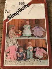1982 SIMPLICITY #5615 - CUTE LARGE - 17" - 18" DOLL CLOTHING PATTERN FF