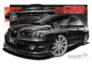 Imports Subaru WRX CS9 CLUB SPEC IMPREZA BLACK A3 FRAMED PRINT (S081)