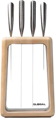 Global Hashira 5-Piece Japanese Knife Block Set, Made in Japan, Maple Storage Bl