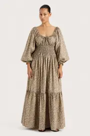 Fleur Maxi Dress Micro Leaves Walnut - Final Sale