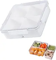 Snack Fruit Tray,Divided Serving Tray with Lid,Snack Platters Organizer with 4 Compartments Removable Divided Platter,Suitable for Fruit, Nut,etc