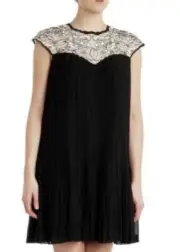 New $275 TED BAKER London Wastila Lace & Pleats Dress Black/Ivory Size 2