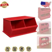 Elegant Two Bin Stackable Toy Storage Cubby Organizer in Red - Modular Design