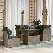 Patio Furniture Sets 6 Piece Garden Sofa Set with Cushions Grey Poly Rattan