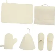 WOONEKY 5-piece Sauna Kit Hat Gloves Slippers Mat Storage Bag Women's Spa Bathing Essentials Absorbent Comfortable