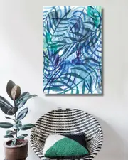 Watercolour Blue Leave Stretched Canvas Print