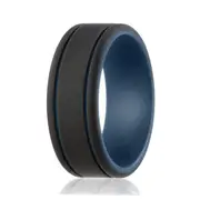 ROQ Silicone Ring - Duo Collection 2 Thin Lines - Blue-Black by ROQ for Men - 8 mm Ring